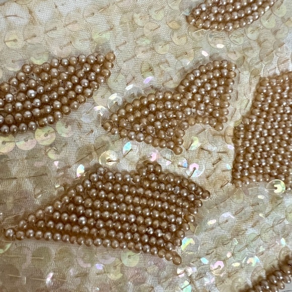 Vintage Cream and Gold Sequined Beaded Evening Dainty Clutch Purse Bag - Picture 7 of 10
